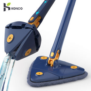 Konco Mop Telescopic 360 ° หมุนได้ปรับสามเหลี่ยม สามแผ่น Floor Mop สำหรับทำความสะอาดหมวกแผ่นต่าง