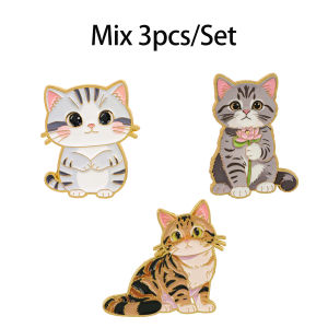 3pcs/Set Cute Cats Enamel Pin Cartoon Lotus Brooch Lapel Pin Badge on Backpack Clothing Accessories Fashion Jewelry Friends Gift