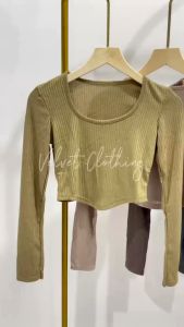 Crop Top Longsleeve Knit Wanita / Atasan Lengan Panjang Rajut Wanita 5024