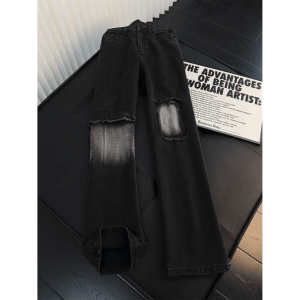 LIUBU | Patch Ripped Straight Flared Jeans