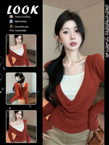 Korean Style Design Faux Two-Piece Slimming Tunic Sweater