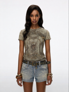 Retro Vintage Printed Round Neck T-shirt