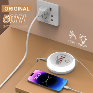 Multi-port USB Charger Station Fast Charging with 2 PD 4 USB Charge Hub Wall Charger with Light for Mobile Phones Tablet