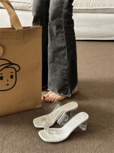 Giày Cao Gót Đế Xuồng Đính Pha Lê Cho Nữ Mùa Hè Ngoài Trời Đế Cao Su Chống Trượt