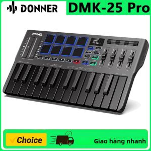 Bàn Phím Điều Khiển MIDI USB-C Donner DMK 25 Pro Màu Đen 25 Phím Mini Di Động Cấu Tạo Bằng Kim Loại
