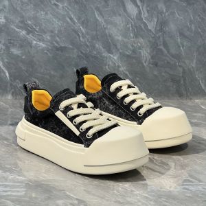 Canvas Mens Shoes Summer Breathable High-End Thick Bottom Heightening Large Head Board Shoes Youth Sports Casual Black Canvas Shoes