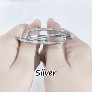 SO SEOUL Harper Intertwined Insets White Austrian Crystal Silver or Rose Gold Side Hinged Bangle