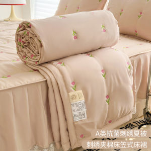 New 2025 Cotton Edge Bed Canopy Dust Cover Summer Cool Four Piece Set Full Wrap Mattress Protector Air Conditioning Quilt