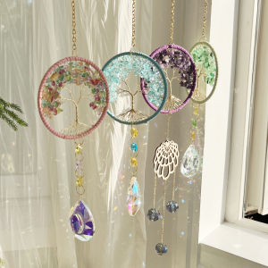 New Home Decoration Pendant Four-Color Natural Crystal Tree of Life Sun Catcher Crystal Wind Chime