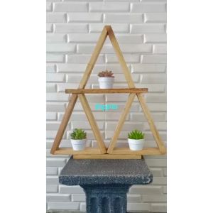 Hiasan Dinding Ambalan Kayu Segitiga + Tanaman Echeveria Mini Pajangan Dekorasi Cafe