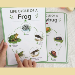 Life Cycle Learning Posters 8 PCS 8.26 x 11.22in Butterfly Bee Frog Spider Ladybug Praying Mantis Snail Dragonfly