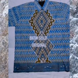 Baju Batik Pria Dewasa: Batik Pria Lengan Panjang & Pendek Full Furing Batik Wisanggeni Solo Motif Layang Biru