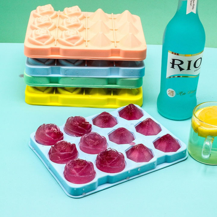 Silicone Ice Tray 12 With Rose Ice Tray Lid Mold For Home Ice Maker 