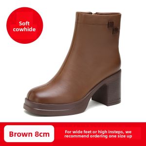 AOMANLIN | Real Leather Boots With Thick Heels And Platform