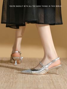 รองเท้าแตะส้นสูงหัวแหลมแบบสวมหัวสำหรับฤดูร้อน 2025 ทรงหัวแหลม ดีไซน์เก๋ไก๋ รองเท้าส้นเดี่ยวสำหรับผู้หญิง ส้นสูง 5-8 ซม.