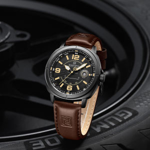 Naviforce ban đầu chất liệu da PU Dây Đeo Nam Đồng hồ thạch anh có lịch la bàn thiết kế quay số 3ATM Mức độ chống nước đeo tay phát sáng ánh sáng giản dị của nam giới phụ kiện thời trang đồng hồ nf8078