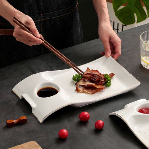 Gold Rimmed Ceramic Duckling Dish Rectangular Chinese Style Adult Use Handmade Soup Bowl with Vinegar Plate for Home Hotel