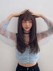 Wig for women long straight hair middle parted no bangs natural realistic brown full head wig