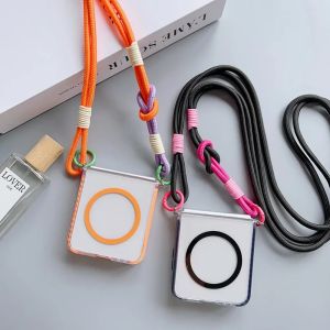 For Magsafe Magnetic Crossbody Lanyard Phone Case For Samsung Galaxy Z Flip 7 fe 6 5 4 3 Flip6 Flip5 Flip7 Transparent Cover