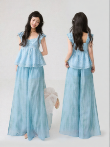 KEIKO | Floral Embroidered Voile Camisole Top Wide Leg Pants Set