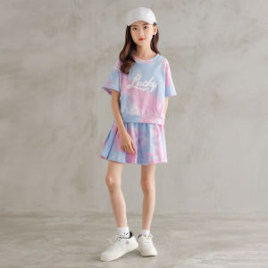 Girls Summer Sportswear Set Short Sleeve Printed Two-Piece Outfit Trendy Casual Childrens Clothing for Little Girls