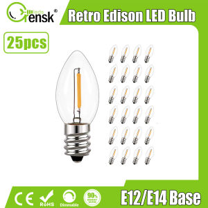 25pcs LED Edison Bulb Vintage 0.5W E12 C7 LED Filament Bulb Mini Decorative Candle Glass Bulb Retro Warm White Dimmable Lamp Bulb for Garden Party Christmas