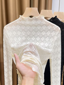 Fashionable Lace Base Shirt Womens Thin Half High Collar Inner Wear Spring Autumn Seasonal Stylish Sweater Earlet Edge Top