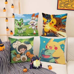 Bandai | Pokemon Psyduck Anime Plush Pillow Cover Soft Short Plush Cushion Cover For Sofa Bedroom Living Room Home Decor Gift