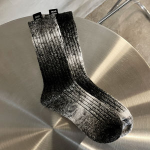 Autumn Winter Thick Warm Gradient Woolen Socks Womens Mid-Calf Yarn Ball Socks Letter Label Japanese Style Long Socks