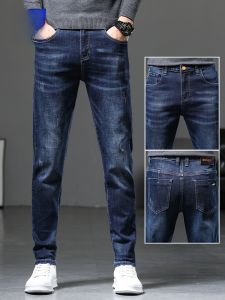 ROMON | Loose Straight Leg Mens Jeans Casual Elastic Business Mid Youths Long Trousers Spring Autumn New Style Romon Cotton Polyester Blend