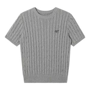 YUEZHONGWEI | เสื้อยืดแขนสั้นผ้าไหมน้ำแข็งถักสไตล์อเมริกันสำหรับผู้หญิงในช่วงฤดูร้อน เสื้อตัวบนทรงสลิมฟิตสีเทาปักลายไหล่