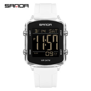 SANDA 6351 Sports and Leisure Mens Electronic Watch Calendar Alarm Clock Countdown Night Light Waterproof Silicone Strap Fashio