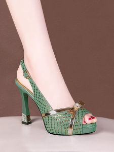 รองเท้าแตะผู้หญิงหนังแท้ฤดูร้อน รองเท้าแตะส้นสูงทรงปากปลา หัวเข็มขัด รองเท้าส้นบาง รองเท้าแตะแบบสวม รองเท้าแฟชั่นสำหรับใส่ไปงานวันเกิด