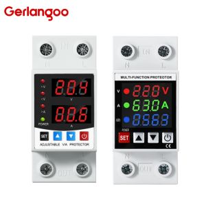 DIN Rail Dual Display Adjustable Over Voltage Current And Under Voltage Protective Device Protector Relay 40A 63A 80A 220V 230V