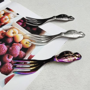 Portable Children's Fruit Fork: Creative Cartoon Animal Carving & Food Grade Stainless Steel 18/10 Dining Utensils from China