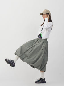 NaturalFlow A-Line Bubble Skirt Womens Folded Long Skirt Retro Style Cotton Casual mid Waist Design Spring Collection