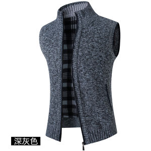 Autumn and Winter New Mens Sweater Vest Korean Style Loose Casual Sleeveless Fleece-Lined Waistcoat Mens Warm Wool Knitted