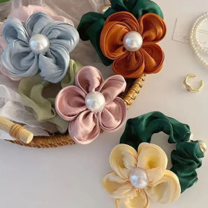 3pcs Summer Pearl Flowers Large Hair Tie Scrunchies Ins Fashion Hairband Ponytail Holders High Elastic Hair Rope HairAccessories