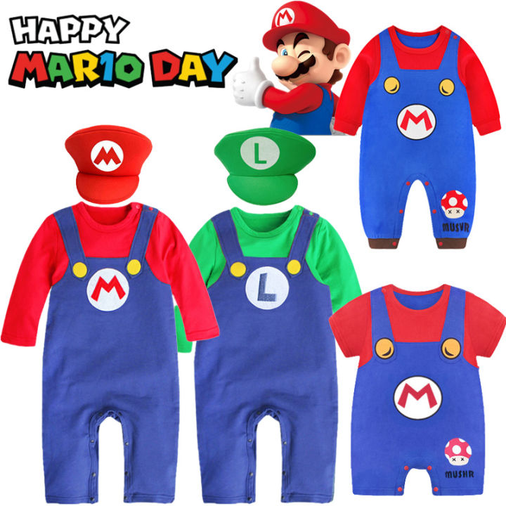 Kids Super Mario Romper Bodysuit Newborn Baby Mario Bros Costume