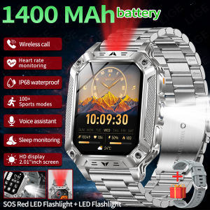 LIGE | LIGE New 1400mAh Big Battery Smart Watch Men Outdoor Flashlight IP68 Waterproof Bluetooth Call 2.01" Military Sports Smartwatch