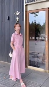 Đầm Nữ Đầm Sơ Mi Ngắn Tay Thiết Kế Buộc Dây Eo Thanh Lịch D75