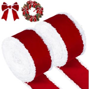 2.5-inch wide red velvet ribbon Red ribbon suitable for New Year trees Christmas wreaths gift bows garlands and parties