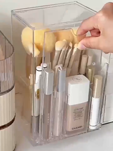 Clear Dustproof Makeup Brush Holder Vanity Cosmetic Organizer for Lipstick Eyebrow Pencil Eyeliner Liquid Foundation
