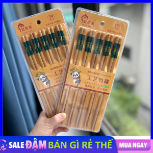 SET 10 Đôi Đũa Tre BamBoo Kháng Khuẩn 24cm Cao Cấp - Đũa Ăn Cơm Chịu Nhiệt Chống Nấm Mốc Trơn Trượt Bền Mầu