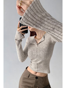 Soft Cozy Knitted Base Shirt Womens New Style Spring Autumn Outerwear Waist Cinched Slim Fit Collared Short Top Inner Wear Sweater Winter