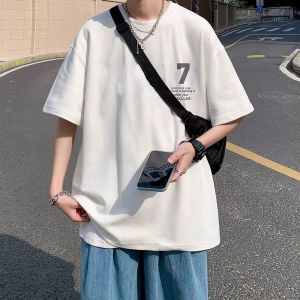 Heavyweight Pure Cotton American Retro Short Sleeve T-Shirt Men Summer Trendy Brand High Street Half Sleeve Loose Short Sleeve