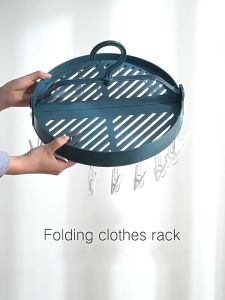 【Fans Tone】Home Round Drying Rack for Underwear Socks Hanger Foldable Clothes Drying Rack with 18 Clothespins for BalconyDurable