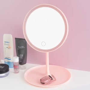 Portable LED Makeup Mirror Three Tone Lighting Beauty Desk Mirror for Girls Convenient Carry-On Compact Travel Size Mirror