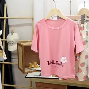 ali Childrens Home Summer Thin Pajamas Boy Tencel Cropped Suit Medium and Large Home Wear Baby Girl Air Conditioning Clothes