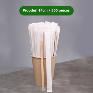 Thickened Wooden Coffee Stirrers Disposable Independent Packaging 14cm/19cm for Coffee Shops Chinese Style Pure Color
